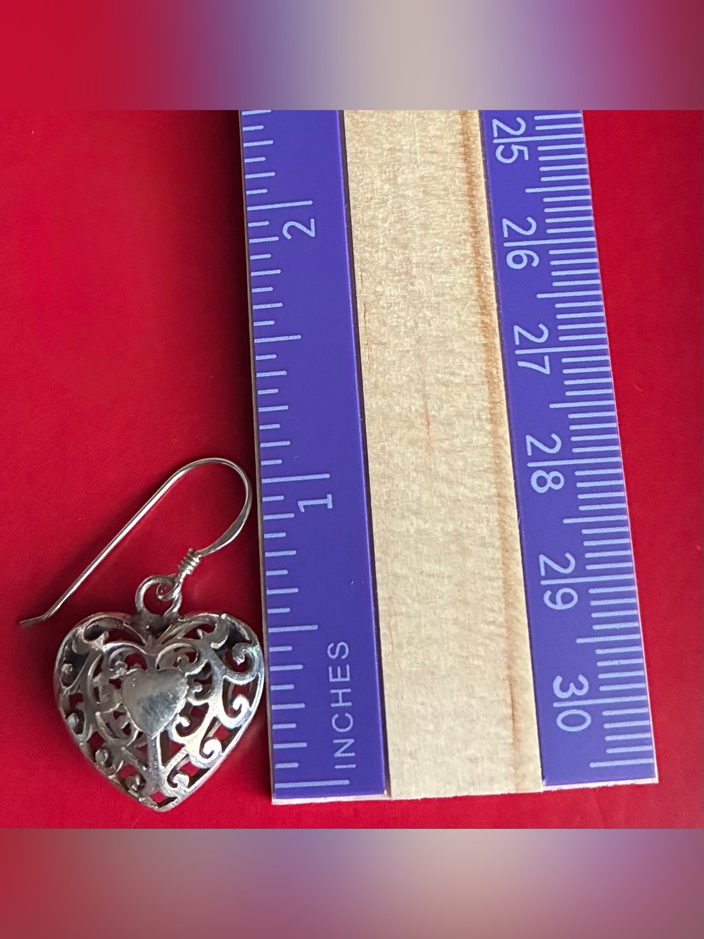 925 Silver Earrings,Heart Filigree Drop Earrings - Silver Heart Dangles - Picture 2 of 6